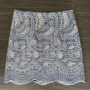 LOFT Blue and White Lace Pencil Skirt